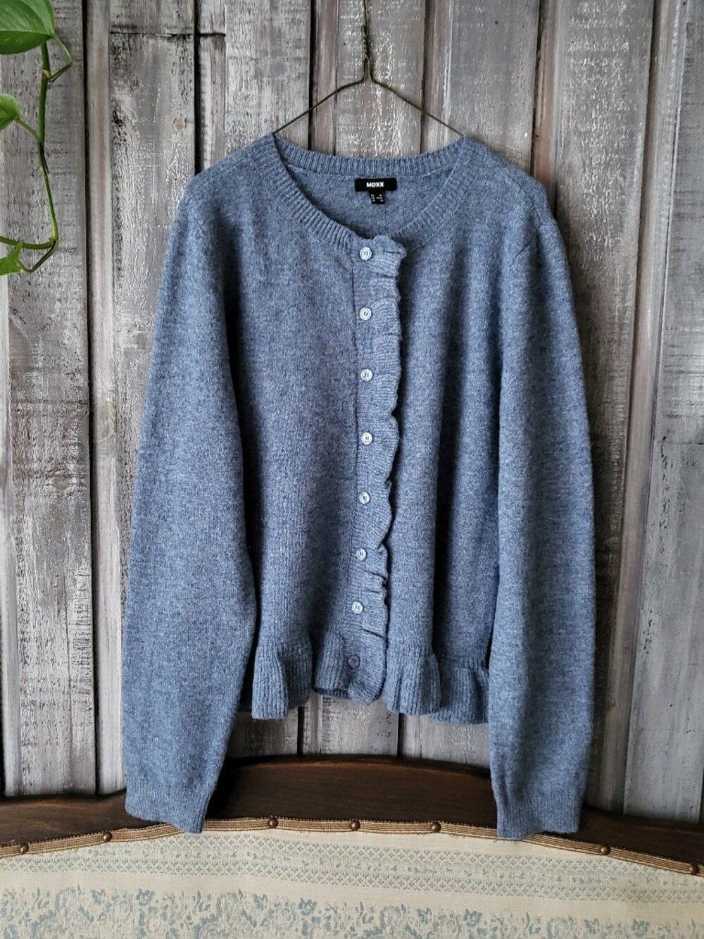 Blue Ruffle Button Front Knit Cardigan Sweater Medium NWT Mexx